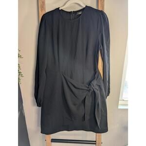 Lulus Black Long Sleeve Dress with Side Tie Detail, Size Large